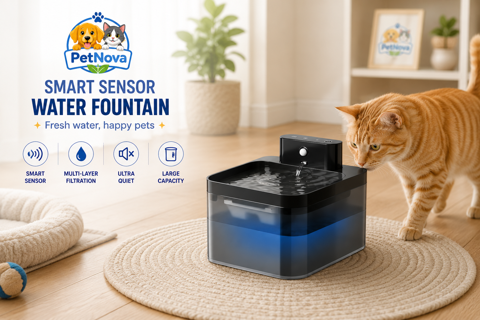 PetNova™ Smart Sensor Water Fountain for Cats & Dogs