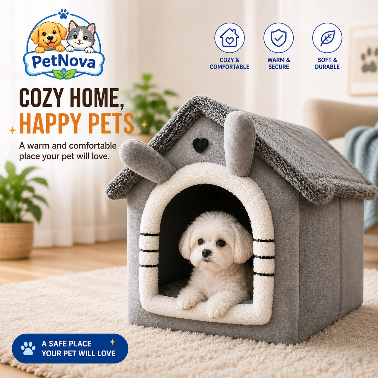 PetNova™ Cozy Pet House Bed