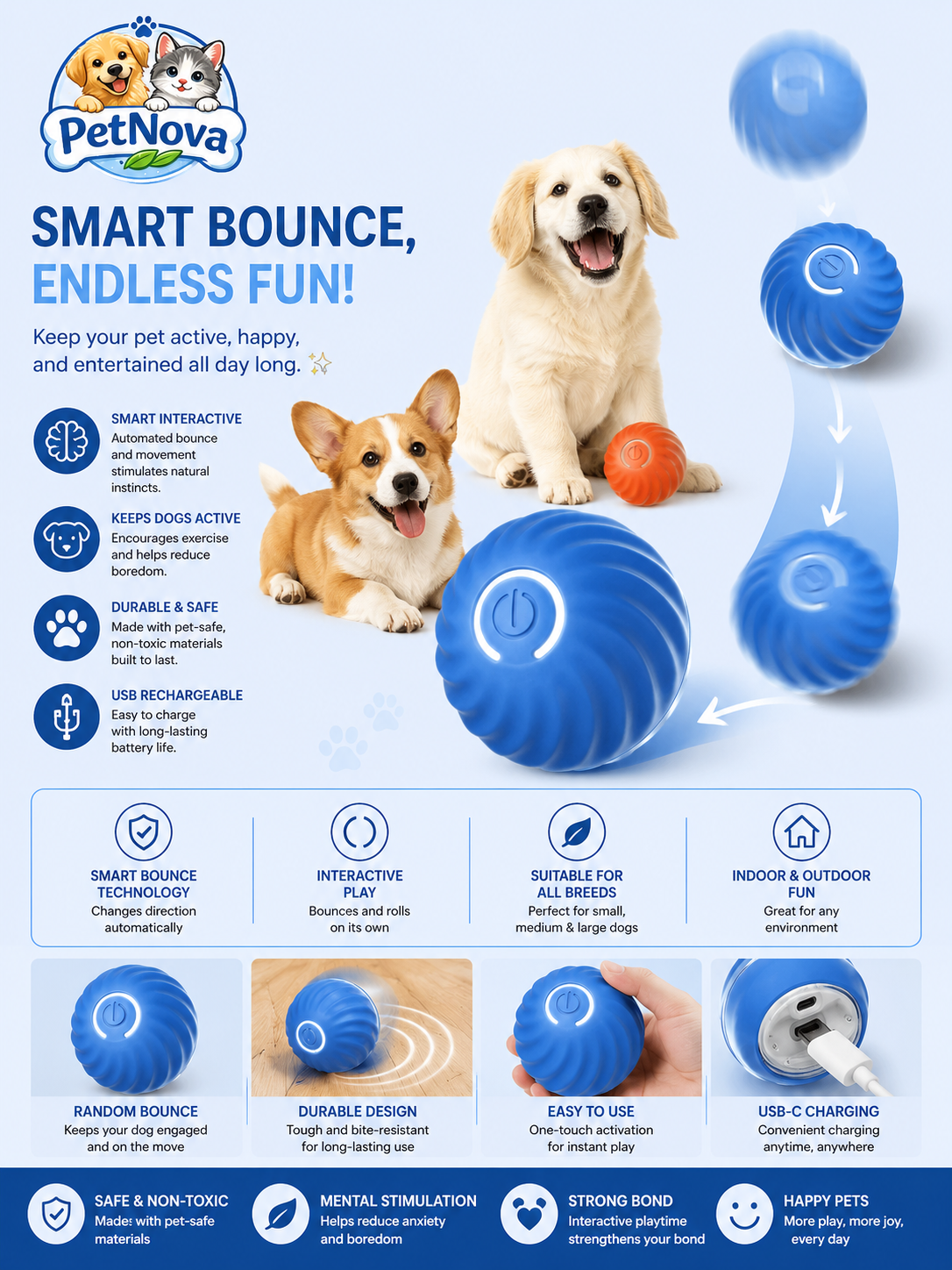 PetNova™ Smart Bounce Interactive Dog Ball