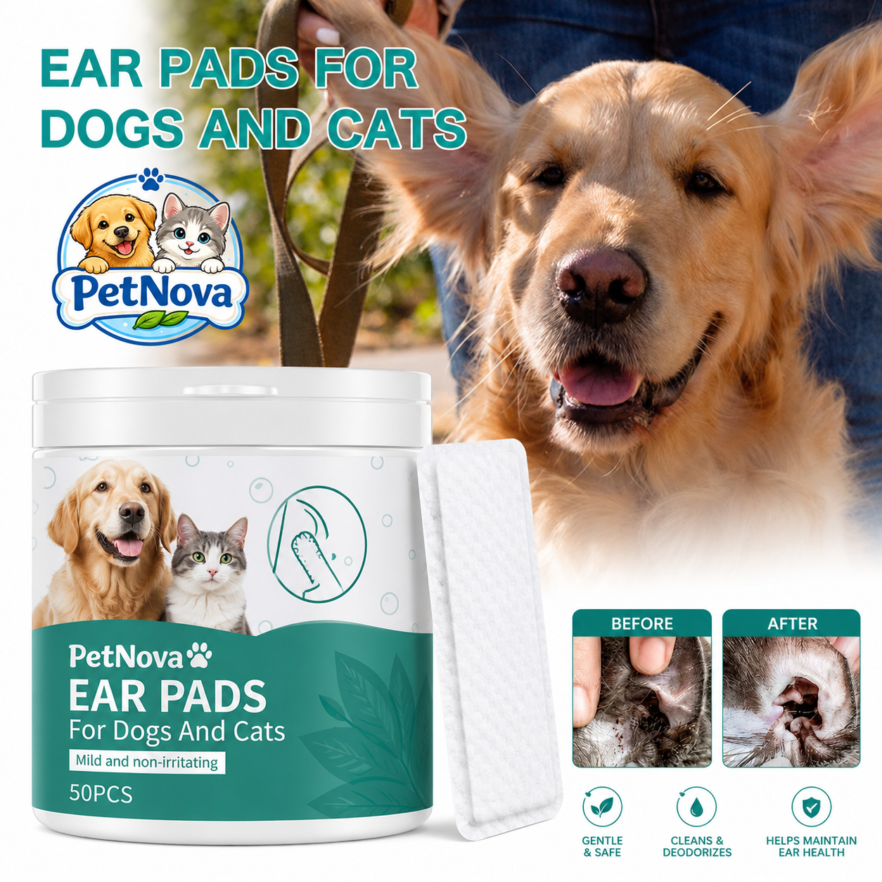 PetNova Ear Cleaning Pads for Dogs & Cats